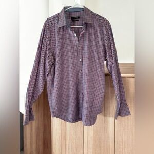 Bugatchi Classic Fit Red Blue Check Button-Up Shirt Size L